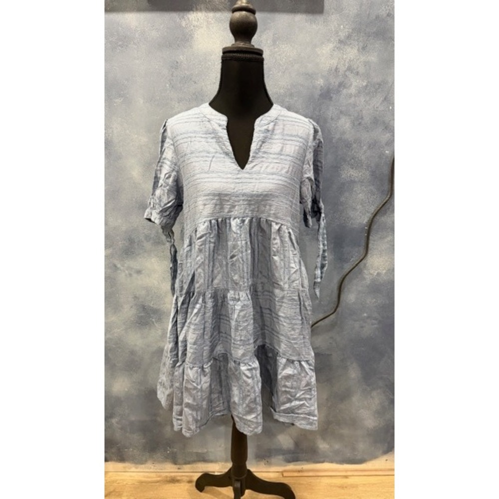 Altard State Blue Striped Tiered Boho Mini Dress Size S